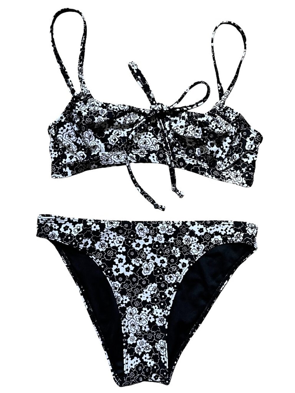 FAITHFUL THE BRAND BLACK AND WHITE FLOWER FLORAL PRINT BIKINI XS